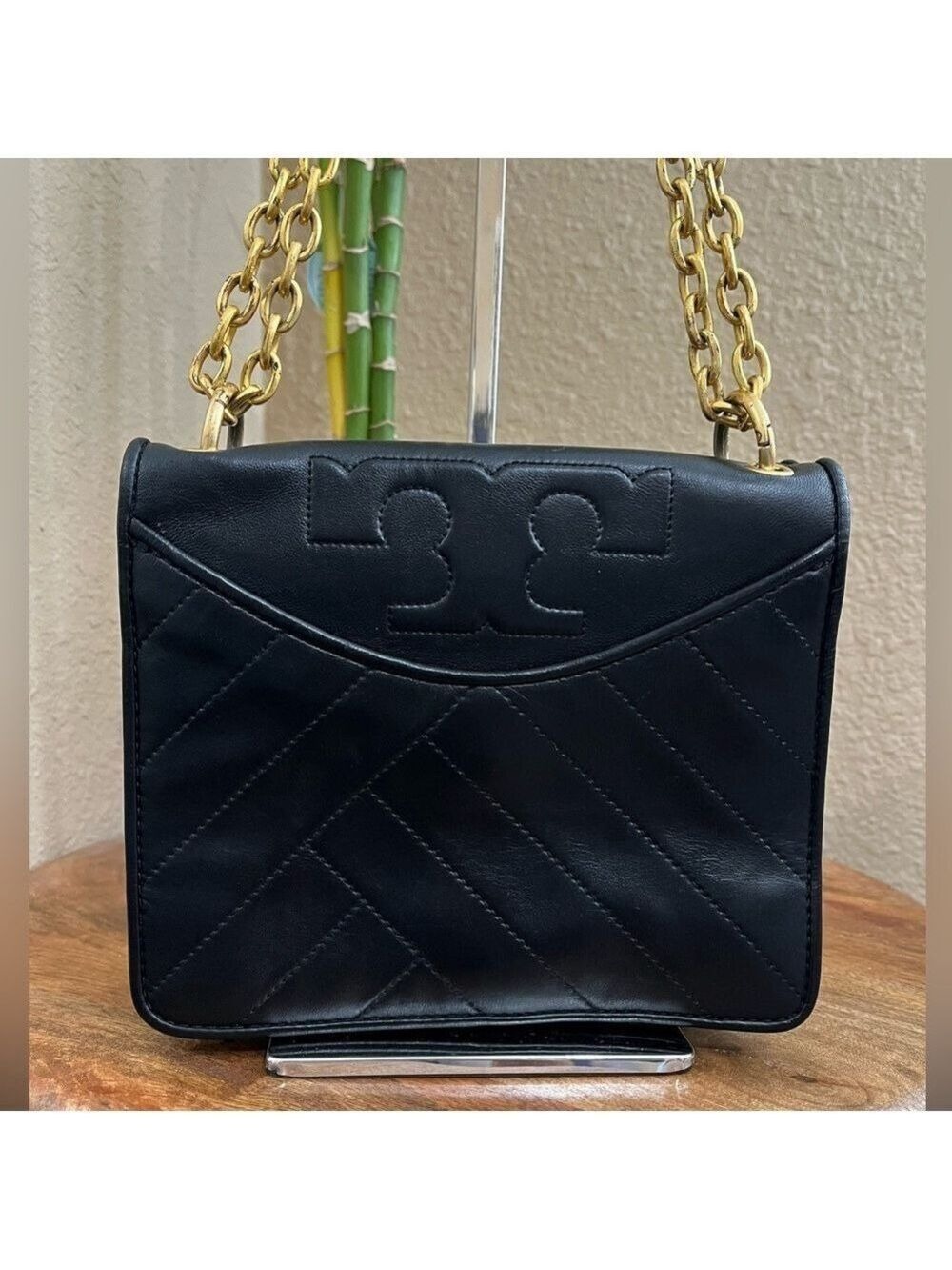 TORY BURCH ALEXA CONVERTIBLE BLACK LEATHER SHOULDER BAG